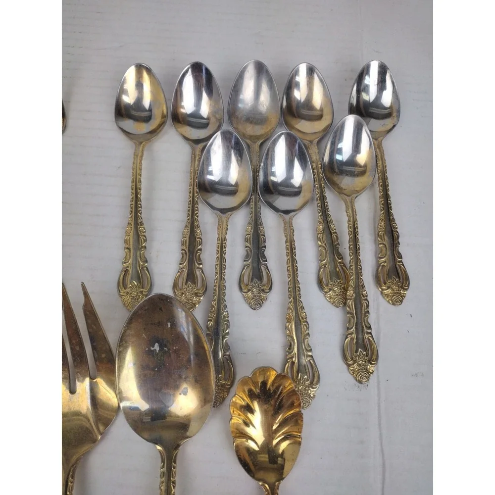 Vintage 24 PC Gold Tone Ornate COOK'S ESSENTIALS 18/10 STAINLESS FLATWARE